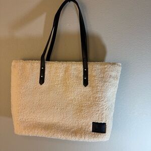Cream Sherpa and Tote Bag with Black Handles